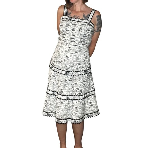 Anthropologie Elevenses Vintage Midi Sun Dress Retro Fit Flare White Black S/M - Picture 1 of 16